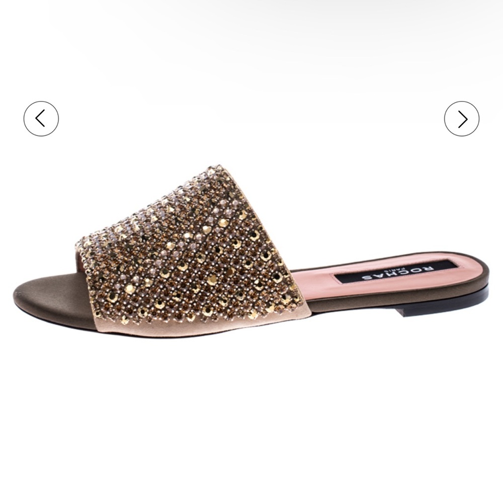Rochas Suede Crystal Embellished Open Toe Flat Slides size 37